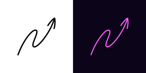 Outline winding arrow icon, with editable stroke. Hand drawn curve arrow icon, doodle line arrowhead. Wriggle arrow, hand drawn pointer, serpentine navigation, move direction. Vector icon