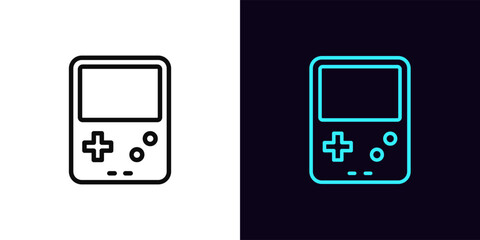 Outline retro game icon, with editable stroke. Portable gaming console icon, retro arcade videogames