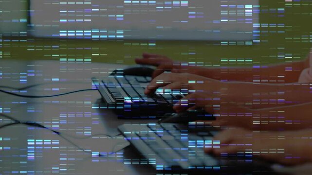 classmates' hands starting tapping keyboards and clicking mouse amid glitch for classroom task