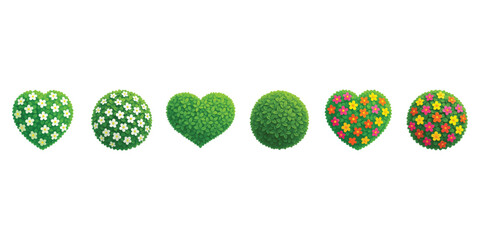 Heart and round green Character set with floral pattern for love nature and garden decor