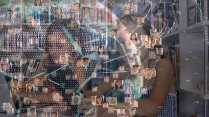 siblings tapping tablet in home study generating rotating network icons on globe for learning - Powered by Adobe