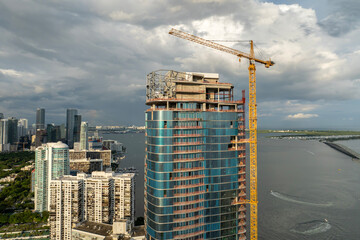 Miami, Florida urban landscape. Construction site of residential building