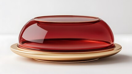 Elegant Red Glass Dome with Gold Base Display Stand