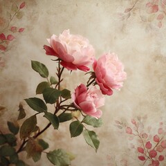 Vintage Roses on Aged Paper Background