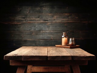 Rustic Wooden Table Top with Dark Background