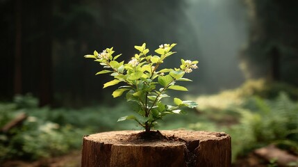 New Growth Emerging from a Tree Stump in Forest