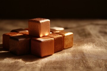 Stacked Golden Cubes on a Fabric Background