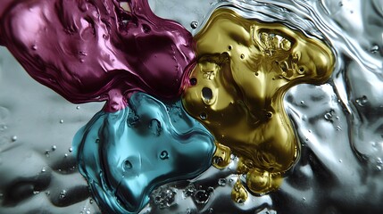 Abstract Metallic Paint Texture Gold Silver Teal Purple