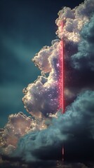 Mystical Clouds Pierced by a Red Beam