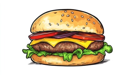 Detailed illustration of a hamburger