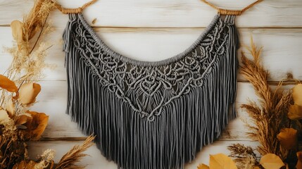 Gray Macrame Wall Hanging Autumn Decor Boho Style