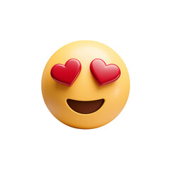 An emoji with heart-shaped eyes and a smiling mouth isolated on a transparent background in PNG format.