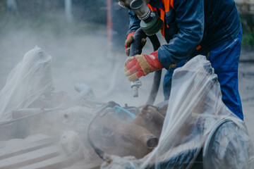 rust removal by sandblasting, car beam repair