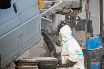 sandblasting of car body metal, car restoration