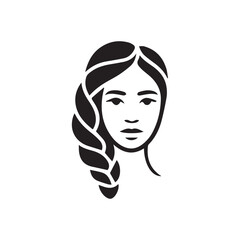 Beautiful female face with long hair braids design isolated on white background