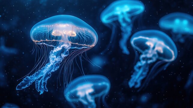 Bioluminescent jellyfish in deep water