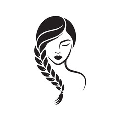 Beautiful female face with long hair braids design isolated on white background