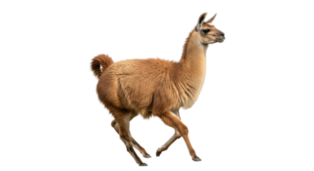 Isolated Running Llama on White Background