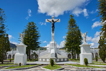Monument of the Sacred Cemetery with crucifix and angelic figures