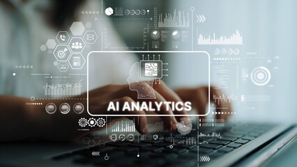 Futuristic AI Analytics Technology Concept with Data Visualization and User Interaction on...