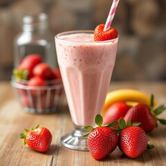 Fresh strawberry shake with almonds 