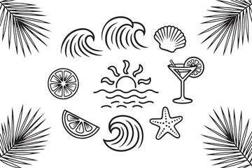 Tropical summer vector illustration, summer vector elements