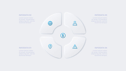 Neumorphic flow chart infographic. Creative concept for infographic with 4 steps, options, parts or processes.
