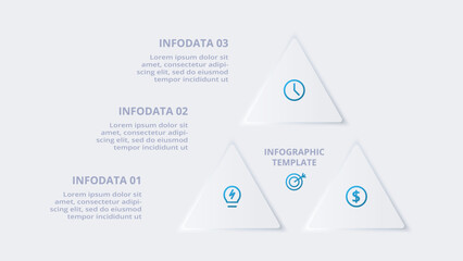 Neumorphic flow chart infographic. Creative concept for infographic with 3 steps, options, parts or processes.