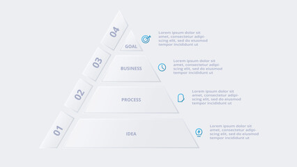Neumorphic flow chart infographic. Creative concept for infographic with 4 steps, options, parts or processes.