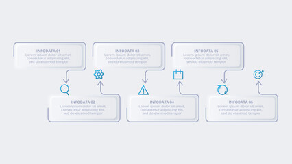 Neumorphic flow chart infographic. Creative concept for infographic with 6 steps, options, parts or processes.