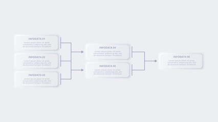Neumorphic flow chart infographic. Creative concept for infographic with 6 steps, options, parts or processes.