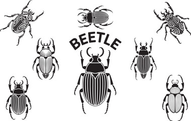 Beetle silhouette vector collection, Set of Beetle silhouette vector