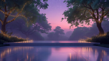 Magical Garden Terrace Pool Purple Sky