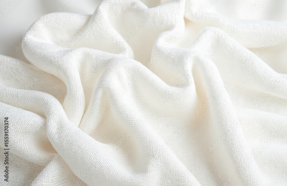 Poster close-up of white linen fabric texture. textile detail with soft folds, waves, smooth surface. abstr
