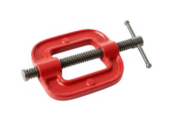 A red metal clamp, isolated on transparent background