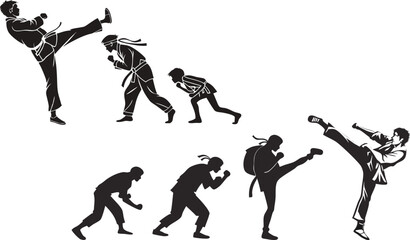 Martial Arts Kick Silhouettes Bundle Black Figures in Various Poses on White Background