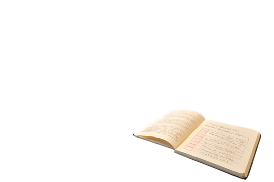 Open book with handwriting on a black background