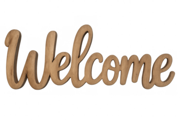 Rustic wooden welcome sign hanging with decorative lettering, welcoming visitors with charming handcrafted design
