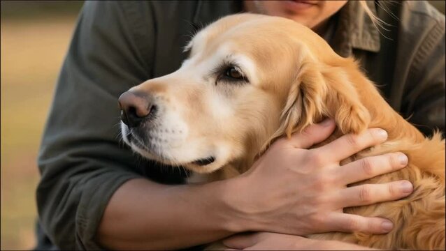 Abrazando a su perro