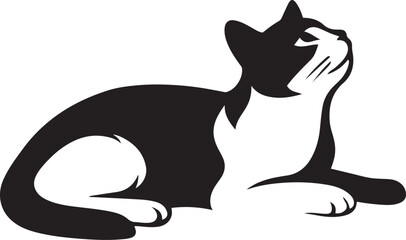 Cat lying down silhouette black and white style, Relaxed feline artwork for pet lovers © jakircreativedesign