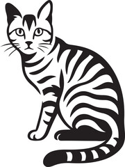 Obraz premium Striped cat silhouette stylish black and white, Minimalist feline vector drawing