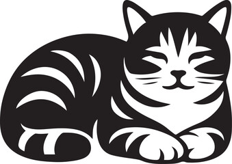 Stylized black and white cat artwork cute design, Minimalist feline sketch for decor