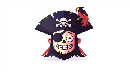 A vibrant pirate character with an eyepatch, a skull hat, and a colorful parrot perched on his shoulder.