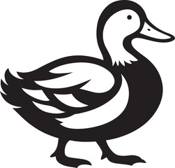 Duck illustration simple black and white design, Minimalist duck artwork for nature themes