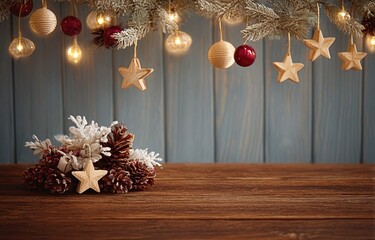 Christmas Decorations on Wooden Tabletop
