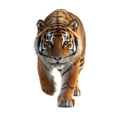 Obraz premium Majestic tiger walking towards the camera on black background a powerful wild cat