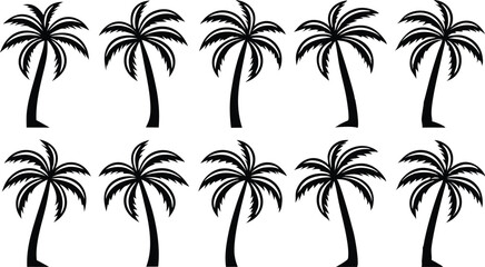 Black and white palm tree silhouettes arranged on white background suitable for design