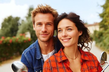 Fototapeta premium Couple Smiles Outdoor Adventure