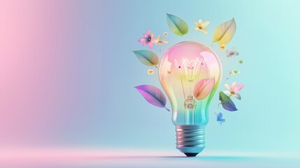 Vibrant illustration of a glowing lightbulb blooming with rainbow-colored leaves and flowers on a soft pastel background, symbolizing the growth of ideas, emotional wellness, and creativity through 