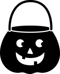 Simple cute Halloween Candy Bag Silhouette Icon.
Halloween Pumpkin Candy Bucket Illustration  isolated. 
Jack-o-Lantern Trick or Treat Bucket Vector.
Transparent background. SVG file.
